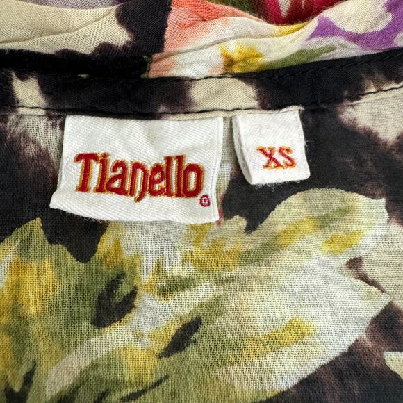 Tianello Top Womens XS Colorful Floral Embroidered Cotton Short Sleeve Boho - Picture 3 of 11